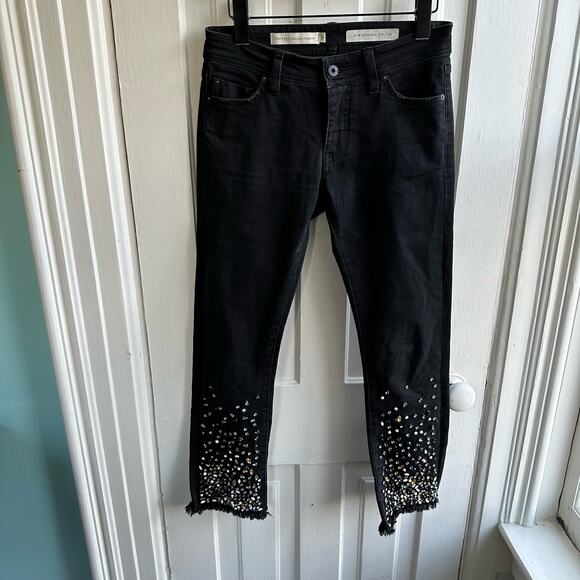 Anthropologie Pilcro Mid-Rise Slim Straight Jeans Jewel Embellished - Picture 2 of 12